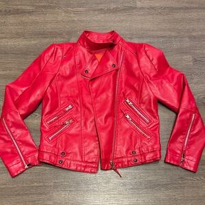 Red Faux-Leather Moto Jacket
